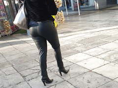 Greek milf in leather leggings